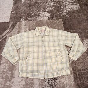 VTG Califf Lined Bomber Jacket Mens Large Cream Check Full Zip Y2K Retro Light